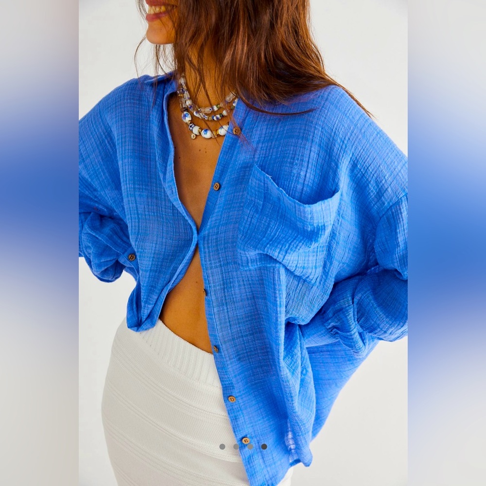 Free People Gisabelle Shirt in Ultramarine - Size S